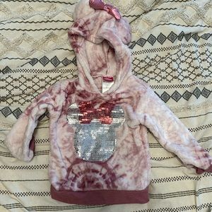 2T girls Minnie Mouse glitter fuzzy hoodie